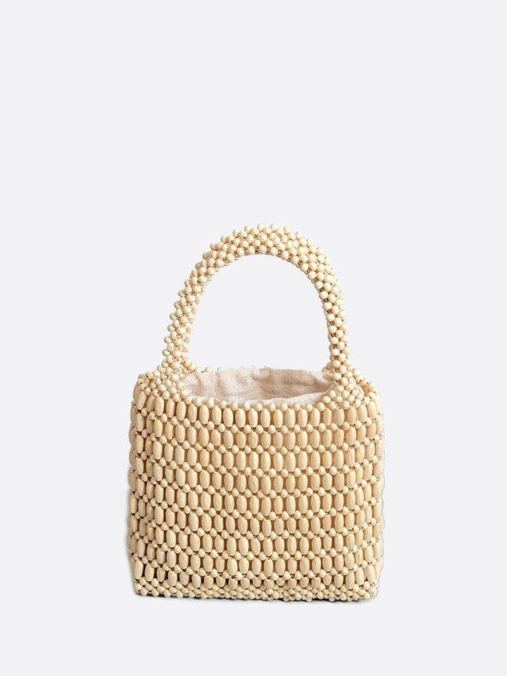 Sac à main en perles de bois blanc ivoire