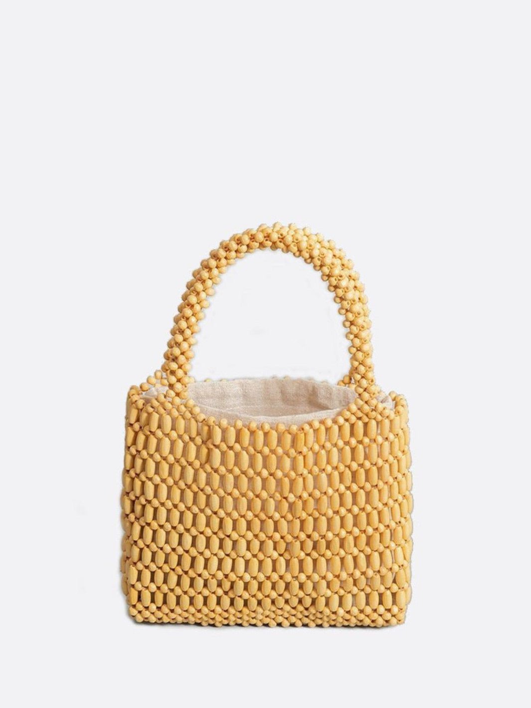 Sac à main en perles de bois jaune moutarde