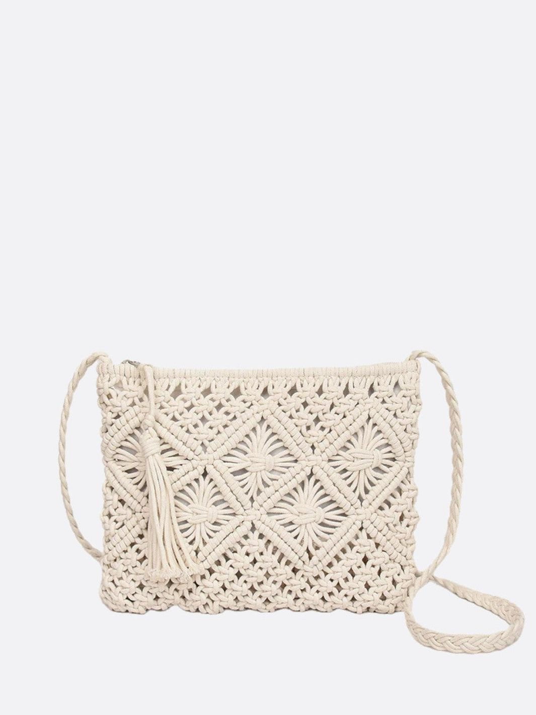 Sac besace macramé blanc
