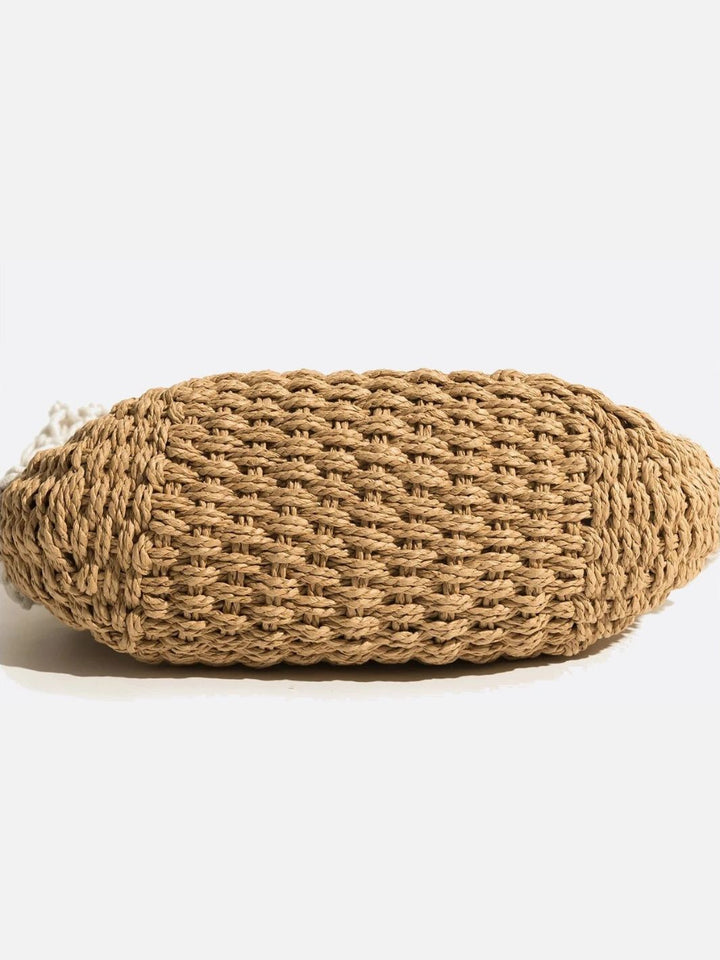 Mesh and straw tote bag