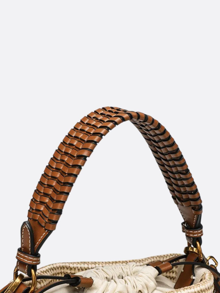 Bucket bag in raffia and leather trim
